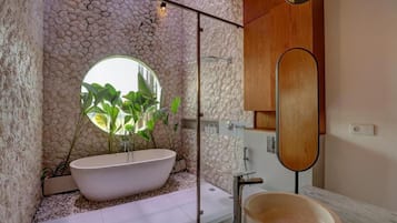 Villa, 3 Bedrooms, Private Pool | Bathroom | Hair dryer (on request), towels, soap, shampoo