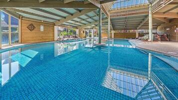 Indoor pool, open 7:00 AM to 9:00 PM, sun loungers