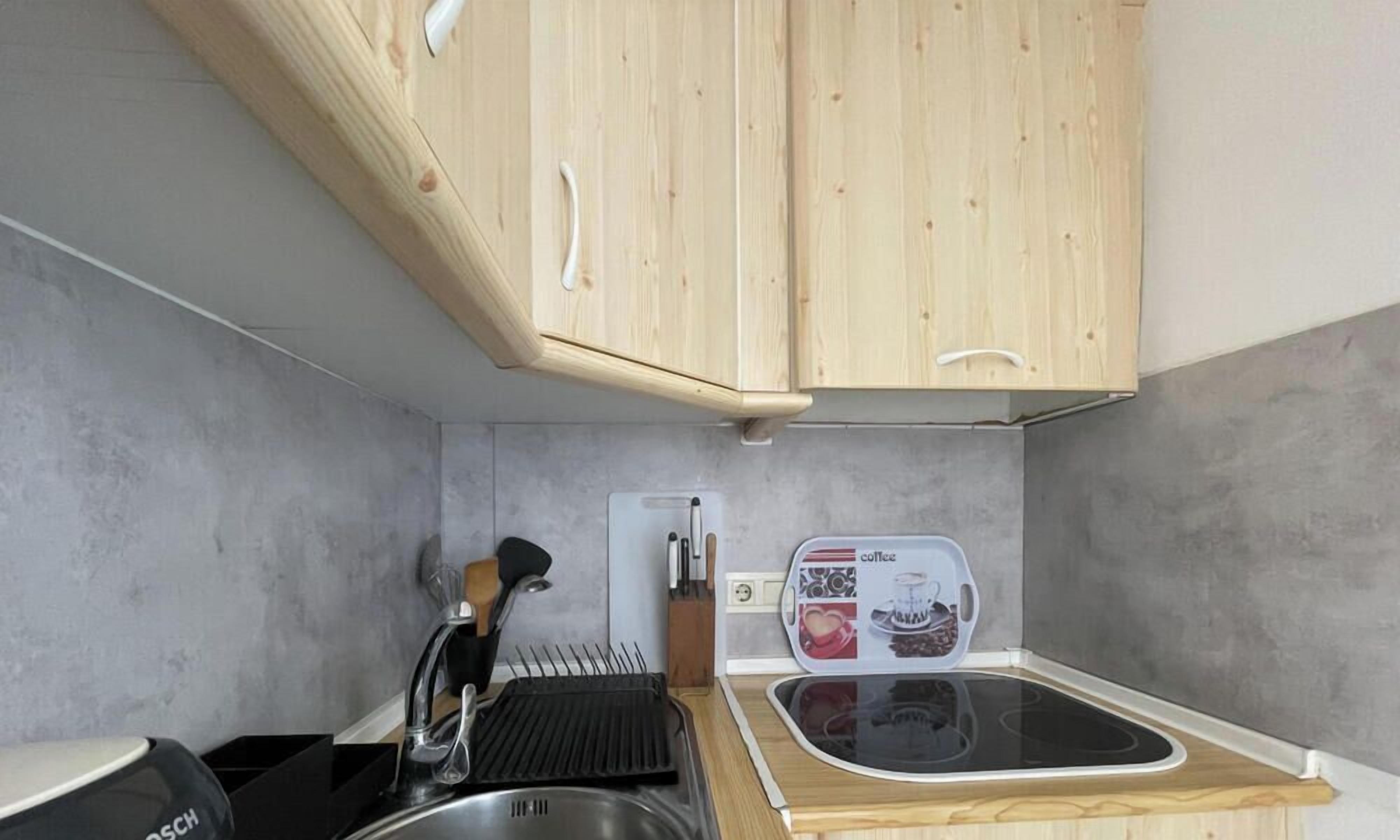 Fridge, microwave, oven, cookware/dishes/utensils