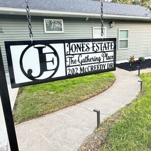 A sign for Jones Estate, The Gathering Place, located at 202 McCreedy Dr.
