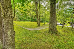 A hammock between trees in a grassy area. - Mountain View & Hot Tub in Ellicottville New York (Ellicottville)