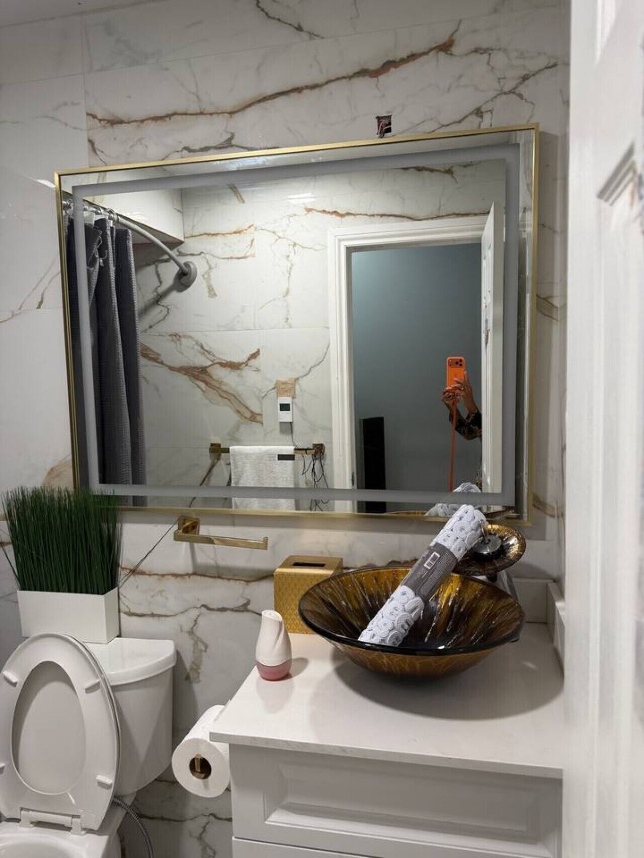 Hair dryer, bidet, towels, soap