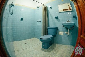 A bathroom with a toilet, sink, and shower area. - Casa Lua Oaxaca Comfort y Cultura (MEXICO)