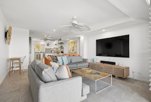 Open plan dining and living area with balcony access and outdoor dining - Azure Dreaming - Beachfront Villa @ Coolum Beach (Coolum Beach)