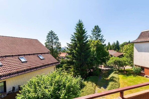 A residential area with houses, a clear sky, and a well-maintained lawn. - Holiday apartment with 2 bedrooms (Braunlage)