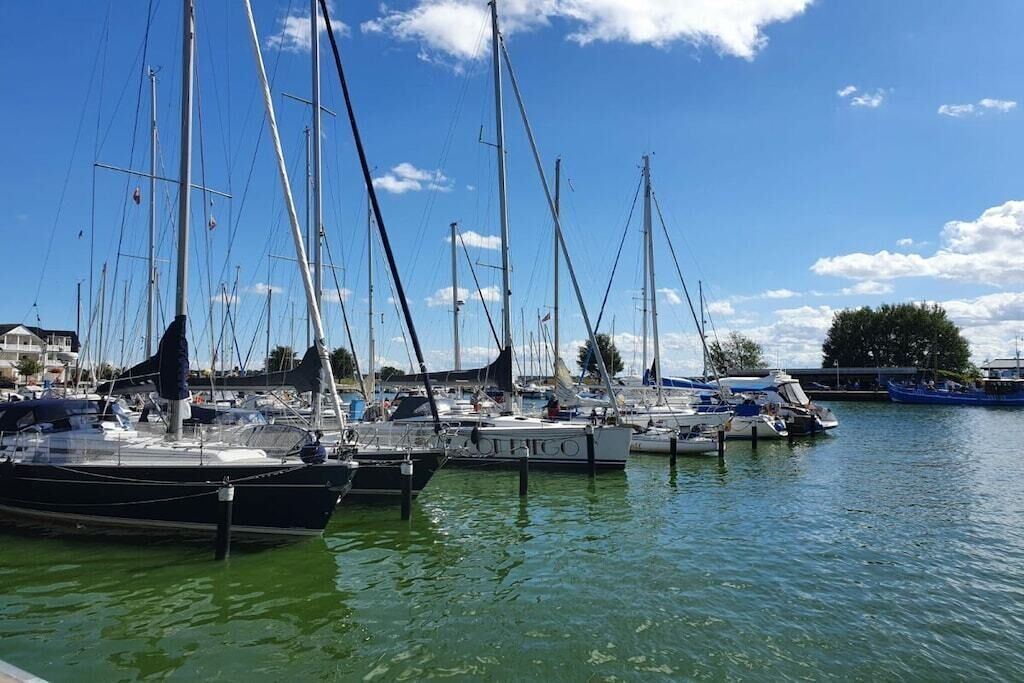Un port de plaisance où sont amarrés de nombreux voiliers.