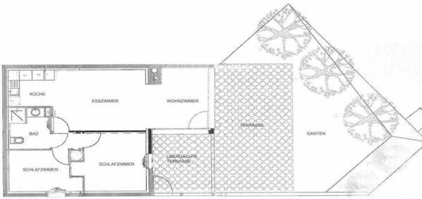 A floor plan of a building with labeled rooms including a kitchen, bathroom, living room, and terrace. - Les Terrasses de la Mer No. 03 (Saint Pierre la Mer)