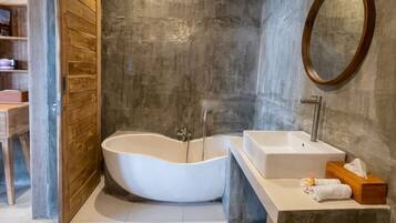 Superior Villa, Private Pool, Sea View | Bathroom | Separate tub and shower, free toiletries, hair dryer, towels