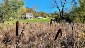 A house with a lawn and trees in the background.