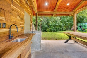 A wooden interior with a sink and a bench. - 5 Mi to Ocean: 2-Unit Gold Coast Getaway! (Playa Avellanas)