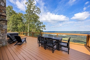 Deck dining with a sweeping valley backdrop - Crossbow Cabin | Lookout Mountain • Stunning Views (Rising Fawn)