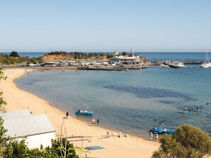 A coastal marina with boats, a pier, and a beach. - The Avenue - Brand New Luxury, Walk to Main Street (Mornington)
