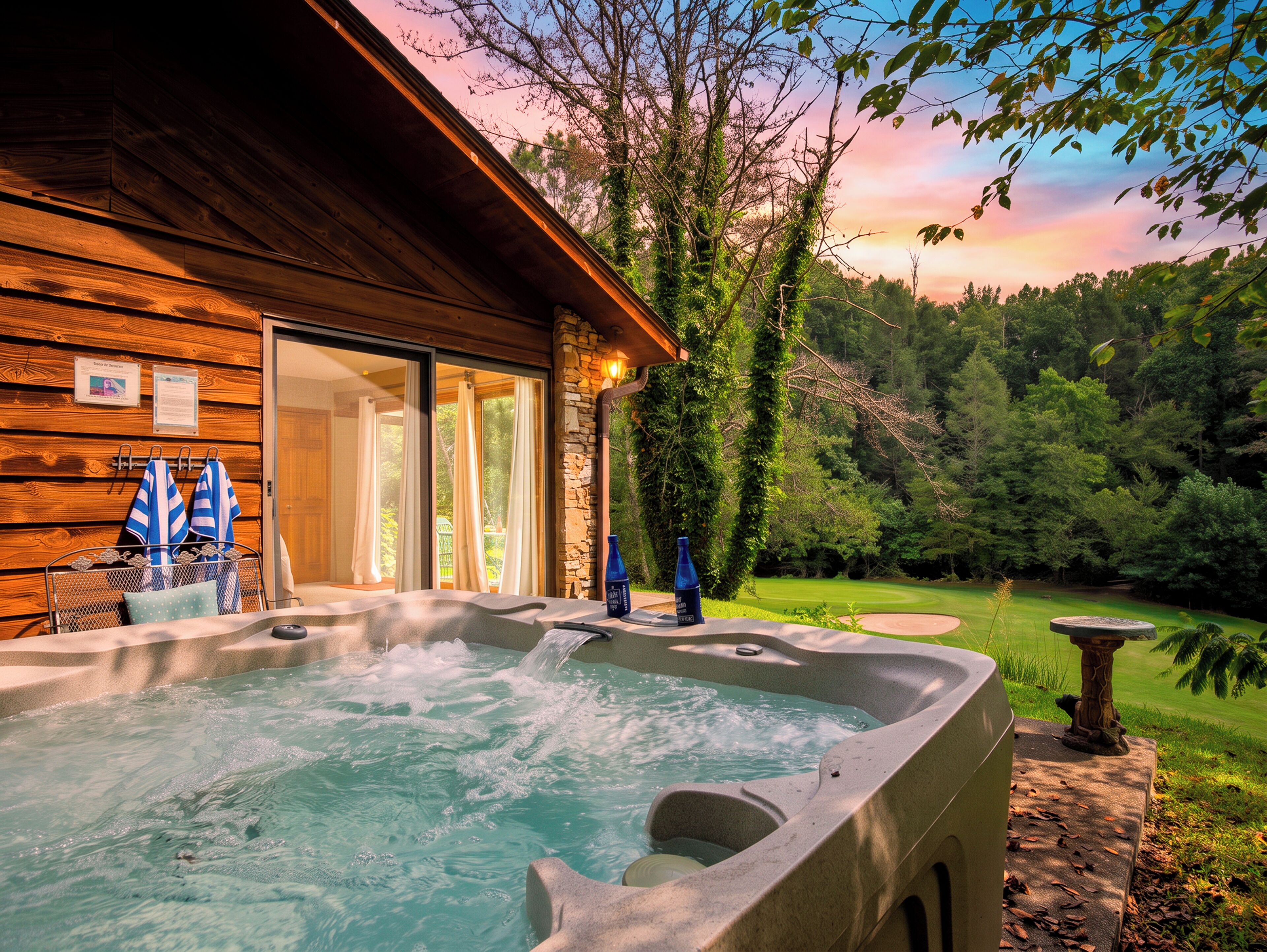 End the day with a soak under a sky that's turning pink