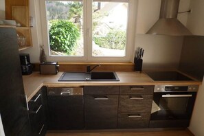 A compact kitchen with a built-in dishwasher, a sink, and an oven. - Carla Family van der Meyden (Todtmoos)