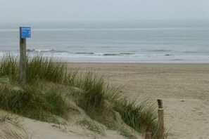 A beach with a signpost, sandy dunes, and the ocean. - Holiday home with 3 bedrooms (PD Julianadorp)