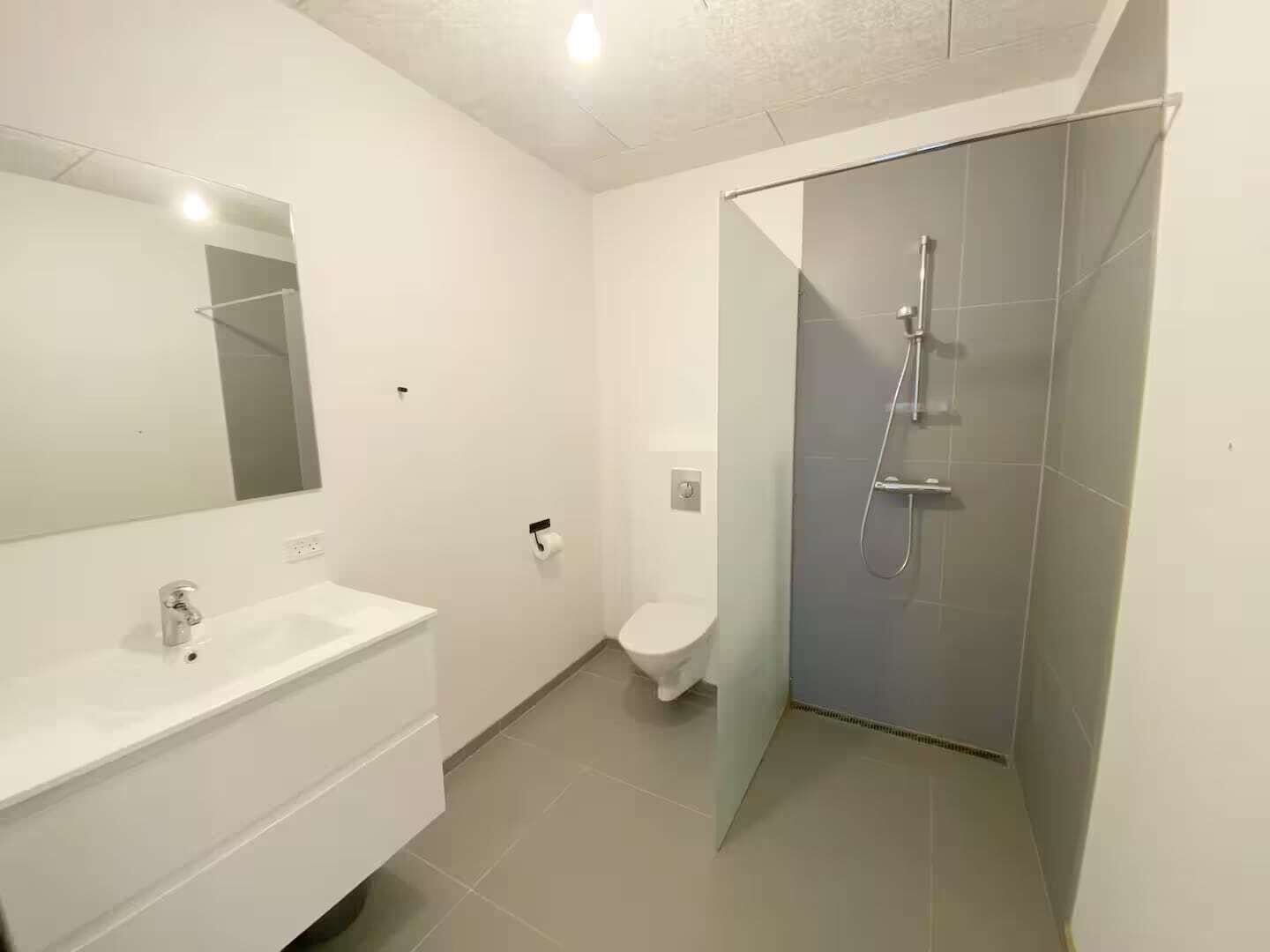 Shower, hair dryer, towels, shampoo