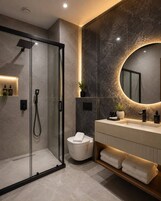 Shower, hair dryer, slippers, towels