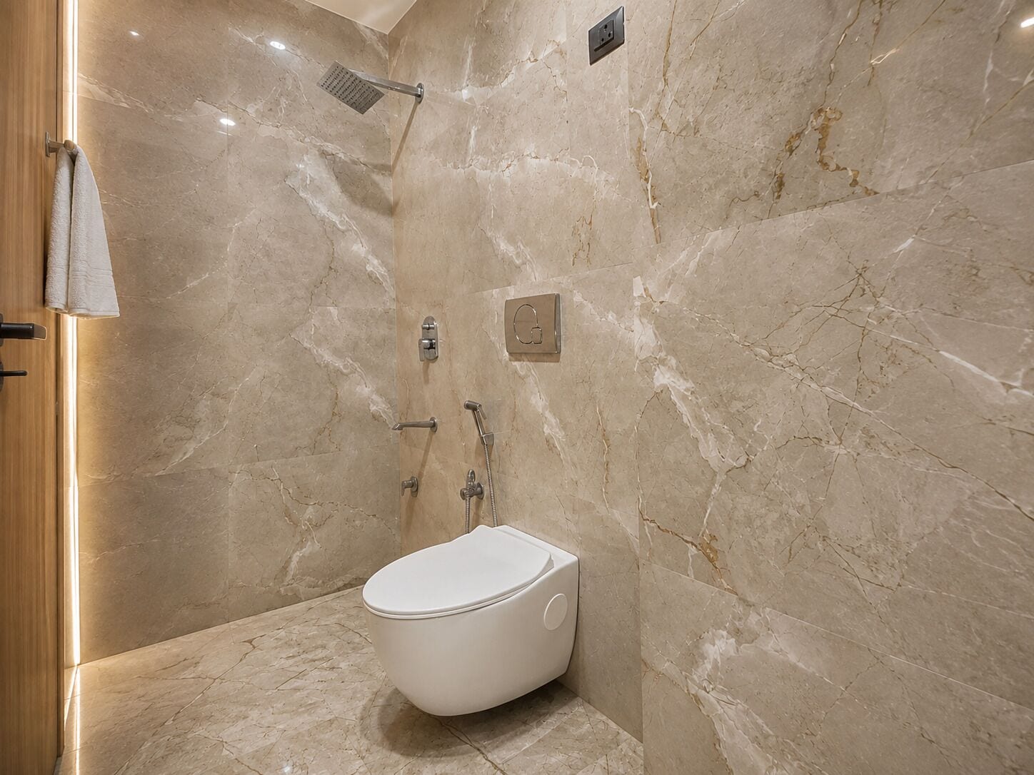 Shower, towels, soap, shampoo