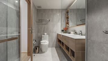 Deluxe Apartment, 2 Bedrooms | Bathroom | Shower, free toiletries, hair dryer, towels