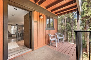 Step onto your private balcony with serene forest views. Sip morning coffee in the crisp mountain air, surrounded by towering pines and peaceful natural beauty just beyond the railing. - Beaver Village Unit 624 2 bed remodeled, private deck w/forest views (Winter Park)