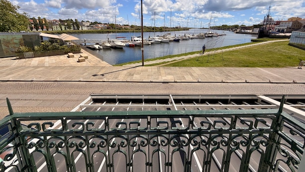 Un puerto deportivo con barcos amarrados, un paseo marítimo y vista al agua.