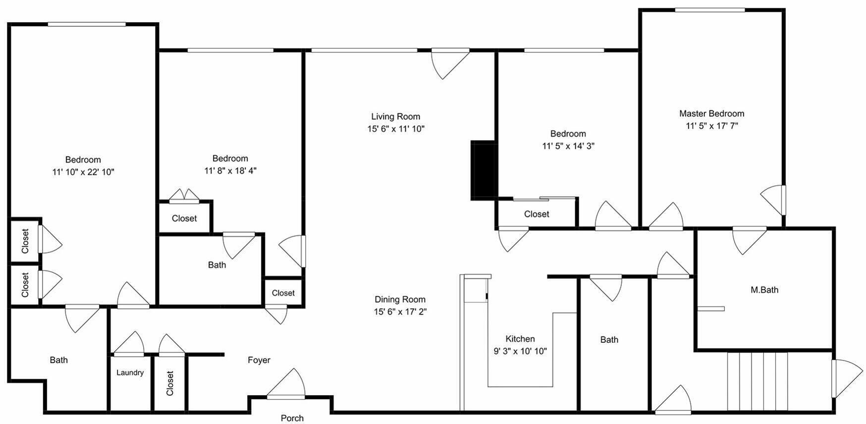 Un plan d’étage comprenant plusieurs chambres, un salon, une salle à manger, une cuisine et des salles de bain.