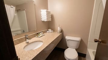 A bathroom with a sink, toilet, and a mirror.