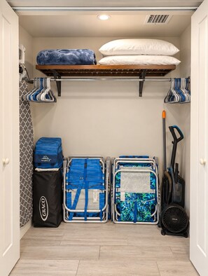 Neatly Organized Vacation Rental Closet - Park Shore Resort, Top Floor BLDG G #341-Corner condo (Park Shore Resort)