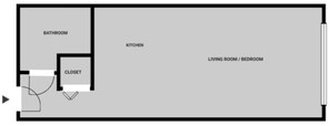 A floor plan with a bathroom, kitchen, living room/bedroom, and closet. - Blueground | Denny Triangle, gym, nr Seattle Art Museum (Seattle)