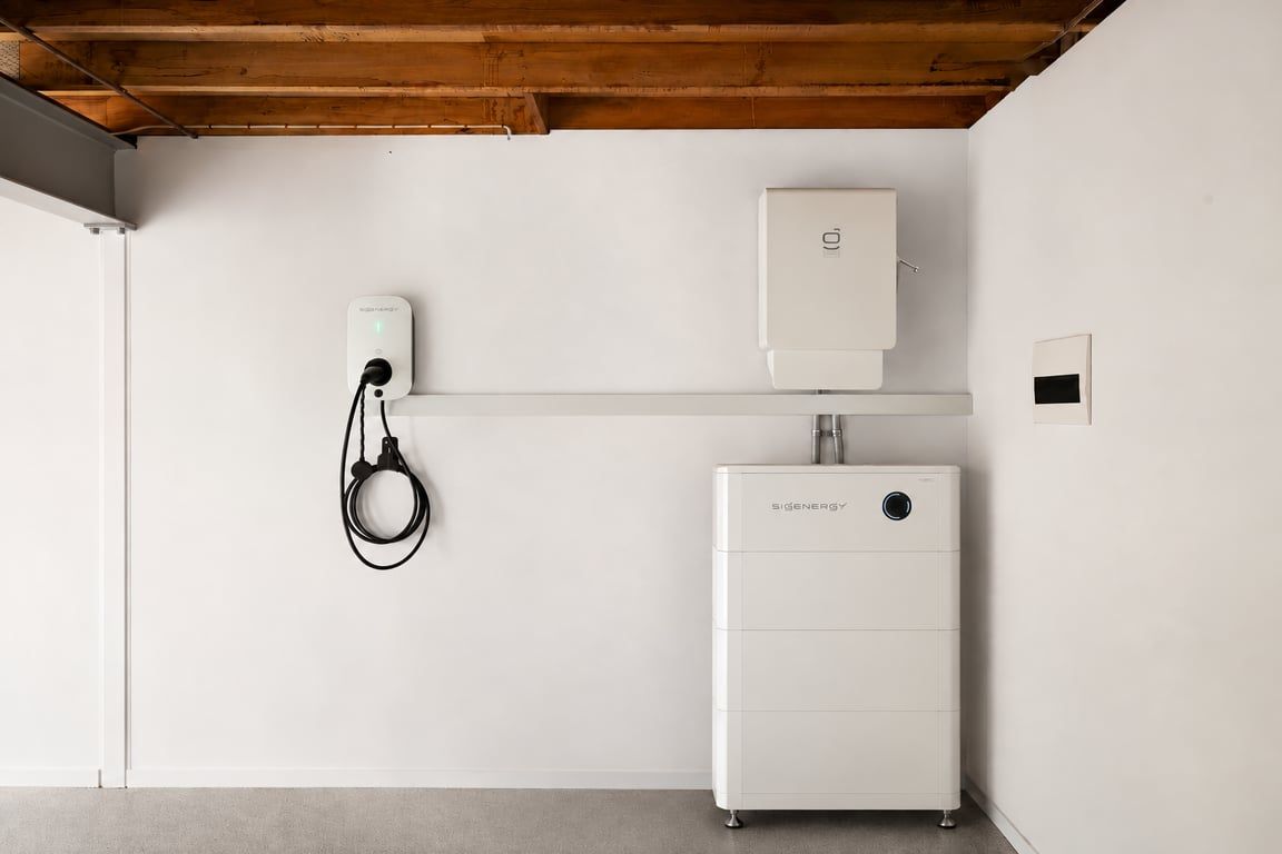 A room with a white wall, a white cabinet, and a white air conditioning unit.