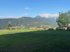 A grassy field with a mountain range in the background. - Villa Emma (Costalissoio)