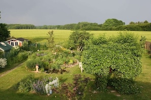 A garden with a variety of plants and a small building. - "At Hahnheide" || Linau (Linau)