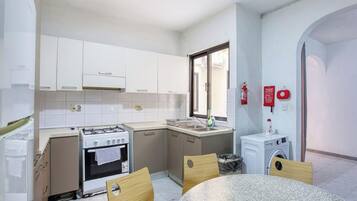 Una cucina funzionale con piano cottura, lavello e lavatrice.