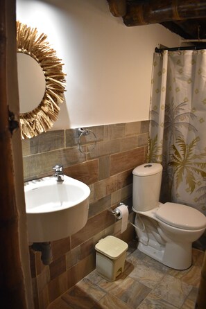 Suite económica, vista a la montaña | Baño | Toallas, jabón, papel de baño 