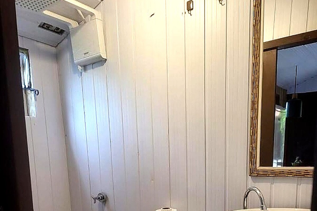 Cabin, quang cảnh biển | Phòng tắm | Buồng tắm vòi sen, khăn tắm, giấy vệ sinh 