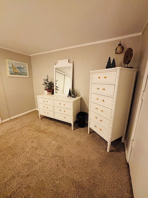 A room with a white dresser, a mirror, a small potted plant, and a framed picture on the wall. - Basement Apartment w/i walking distance to UNC! (Greeley)