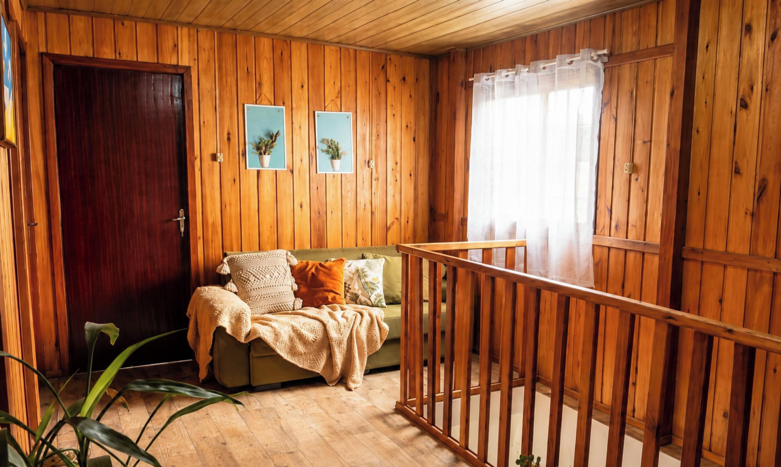 Family Cabin (Cabana Palmeira) | Living area | 32-inch Smart TV with digital channels, fireplace, Netflix