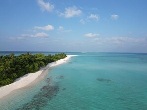 A beach with clear turquoise waters and a sandy shore. - Chic 6-bedroom Chalet in Goidhoo, Baa Attol (Goidhoo)