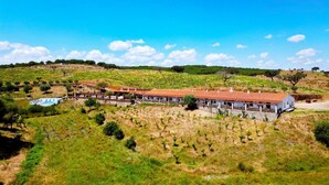 A vineyard with a building featuring a red-tiled roof and white walls. - Apartment 'Quarto 7' with Wi-Fi and Air Conditioning (Corte do Pinto)