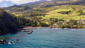 A coastal town with a pier extending into the sea, surrounded by lush green hills and a clear sky. - Family Getaway 2BD w AC Pool Beach - Kihei Resort 202 (Kihei)