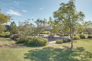 A park with a gazebo, benches, and a flagpole. - Steps to Pool & Park! San Tan-Area Family Getaway (Gilbert)