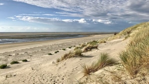 A beach with dunes and sparse vegetation. - Holiday home in Langeoog with swimming pool (Langeoog)