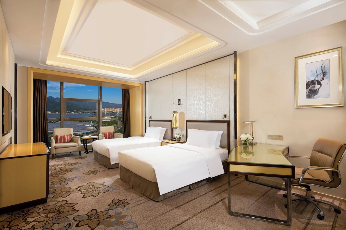 In-room safe, desk, laptop workspace, blackout curtains
