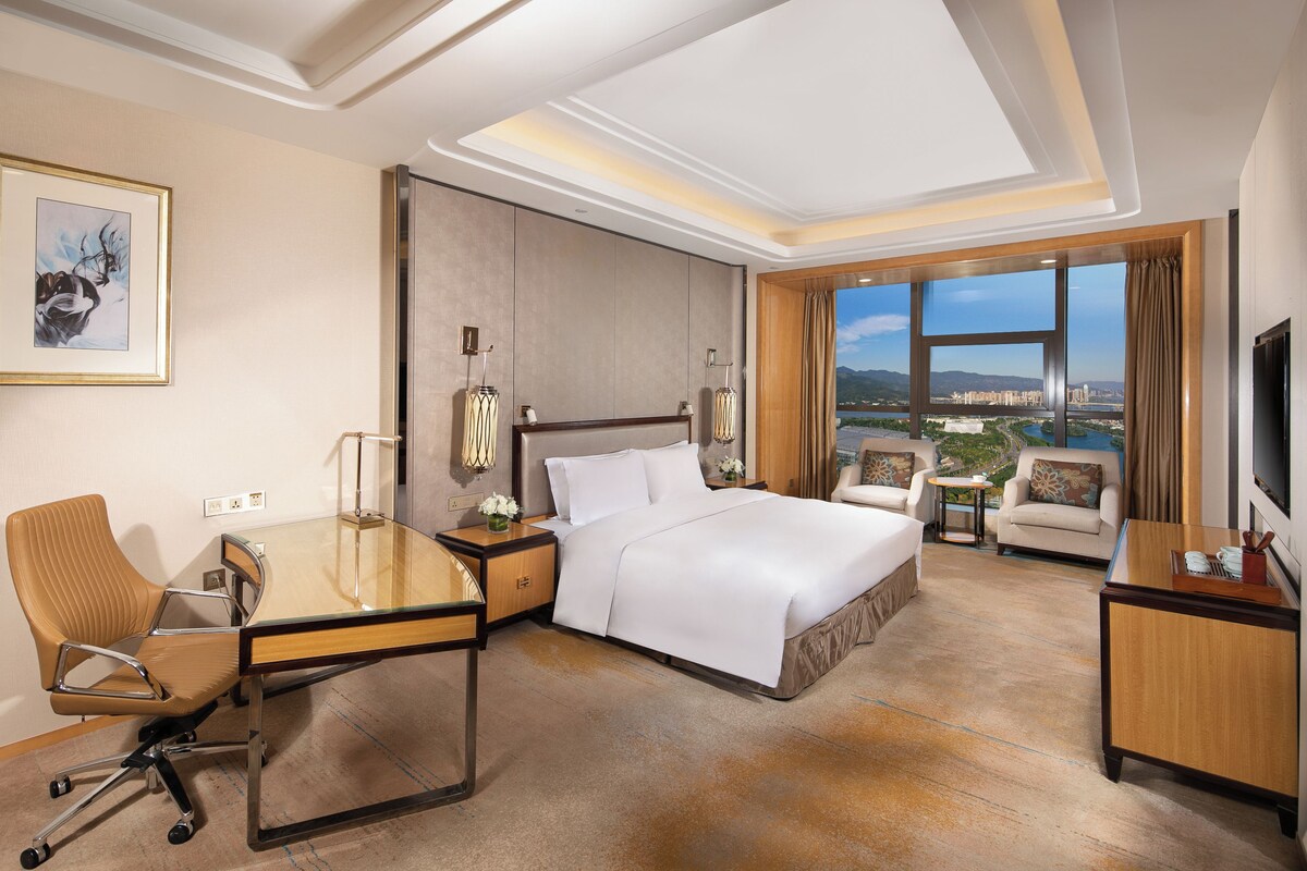 In-room safe, desk, laptop workspace, blackout curtains