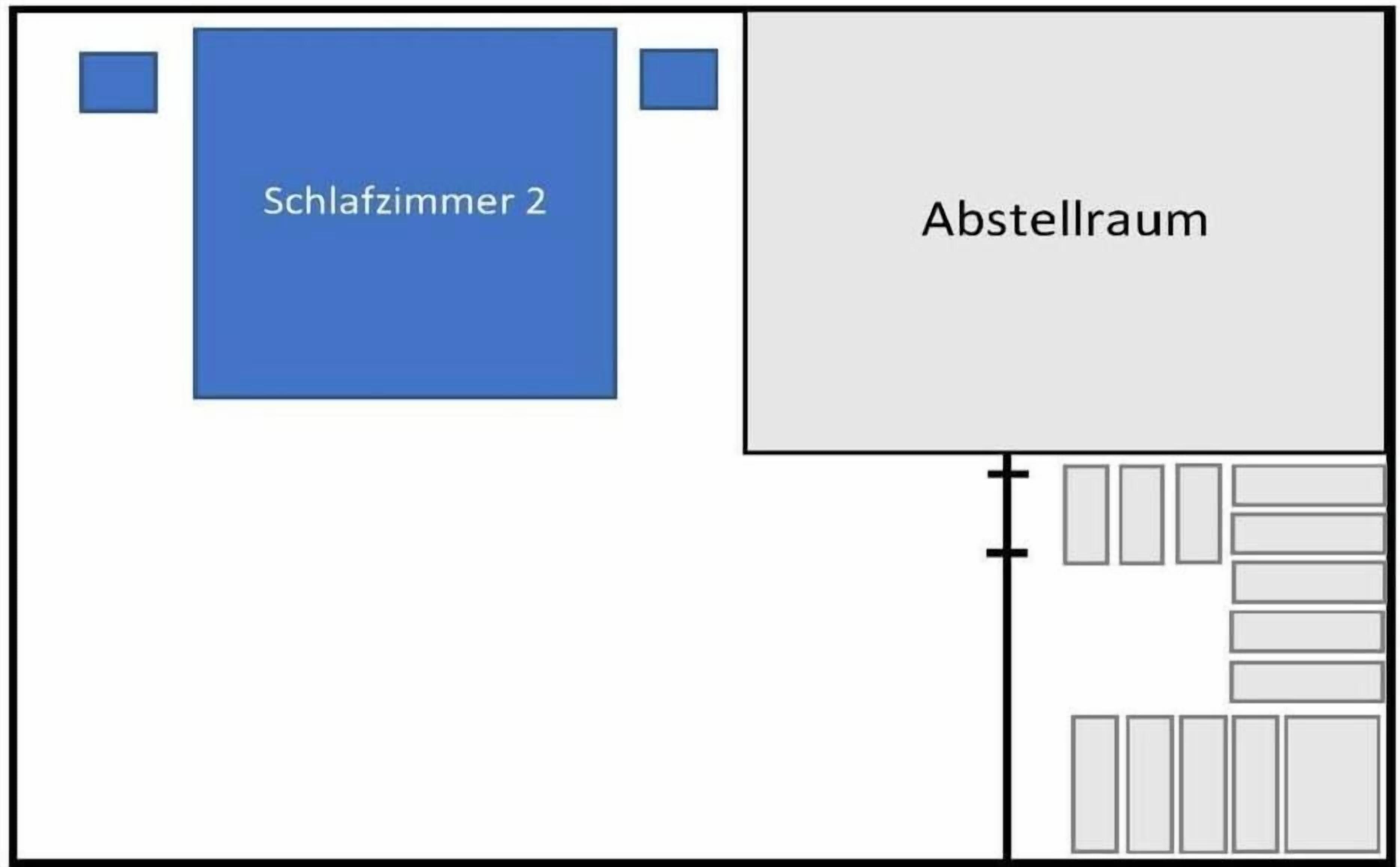 Distribución de una habitación de hotel con un 'Schlafzimmer 2' y un 'Abstellraum' (cuarto de almacenamiento).