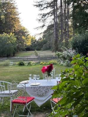 Outdoor dining - Bed and Breakfast 'La Bertiniere' with Shared Terrace, Shared Garden and Wi-Fi (Nazelles-Négron)
