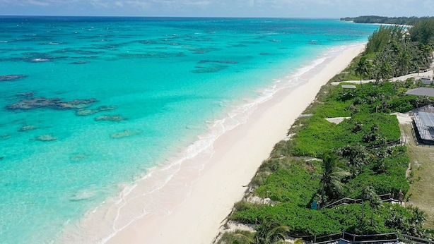 A beach with clear turquoise waters and a sandy shore, surrounded by lush greenery. - Eagle Ray - Brand New Beach Cottage W/views, Walk To Restaurant/ 2 Bedroom Home (North Palmetto Point)