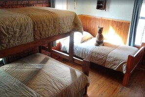 A room with bunk beds and a dog sitting on one of the beds. - Big Cottage, sleeps 21 close to Lake Ouachita! (Mount Ida)