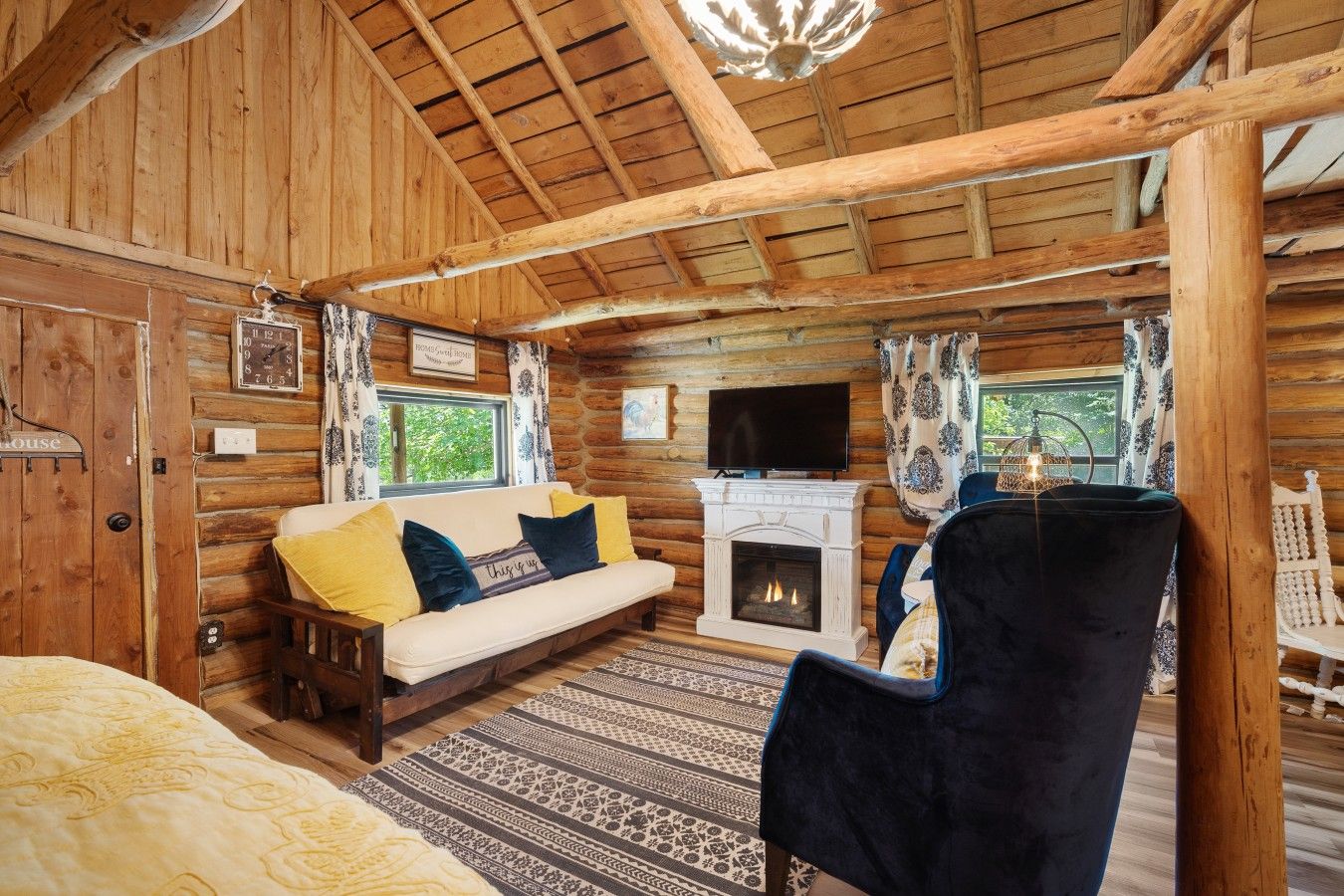 TV, fireplace
