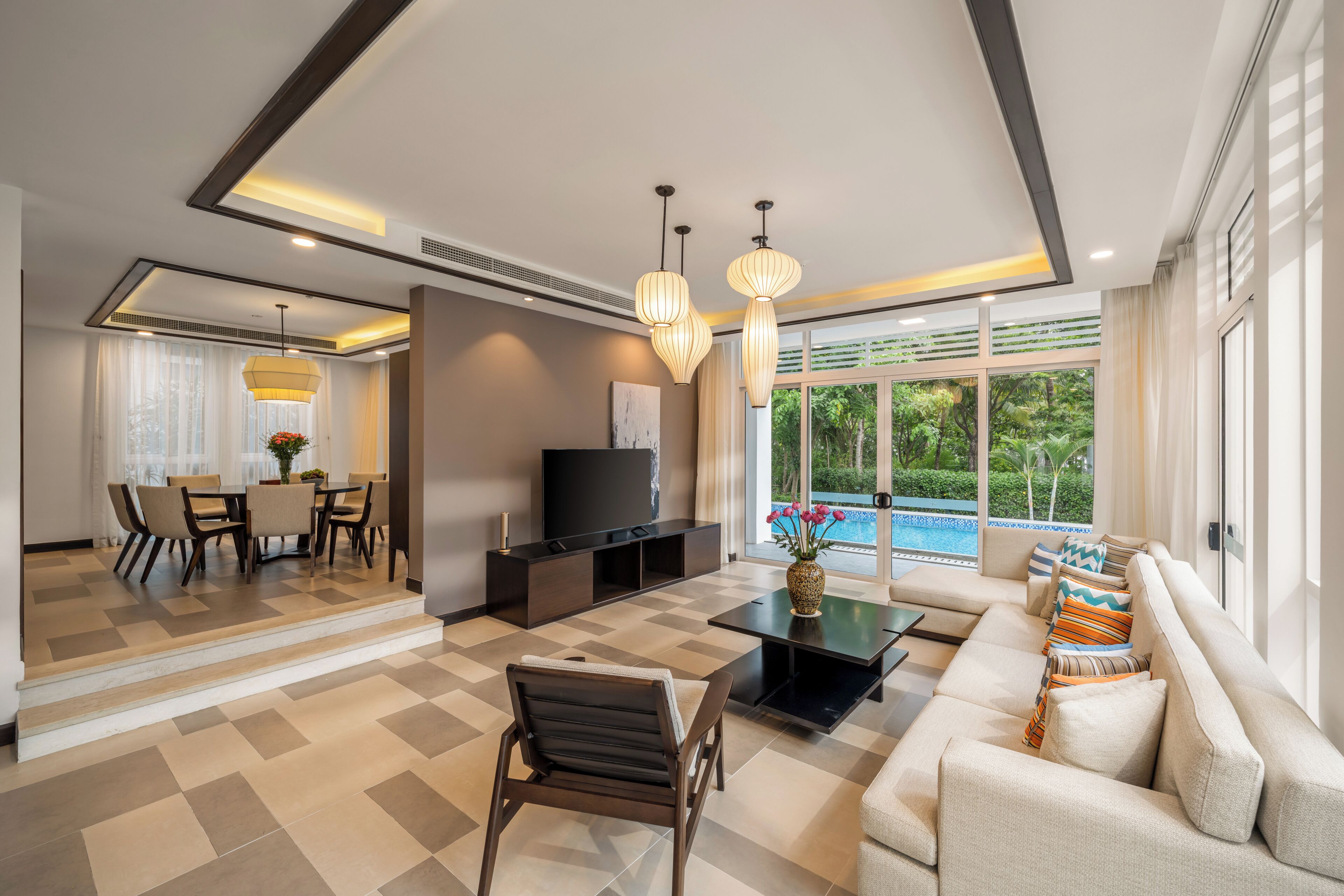 Luxury Villa, 5 Bedrooms, Sea View | Living area | 65-inch Smart TV with digital channels